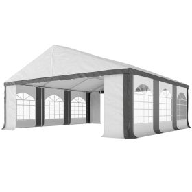 Outsunny 20' x 20' Heavy-duty Large Wedding Tent, Outdoor Carport Garage Party Tent, Patio Gazebo Canopy with Sidewall, Gray